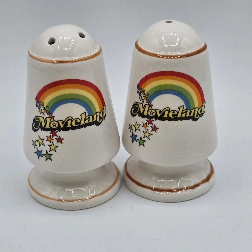 Movieland Souvenir Salt and Pepper Shaker Set Rainbow Vintage Ceramic